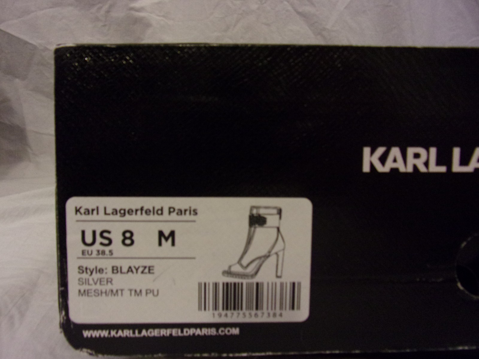 Karl Lagerfeld Paris Blayze Crystal Mesh Peep Toe Booties Silver 8M BNIB