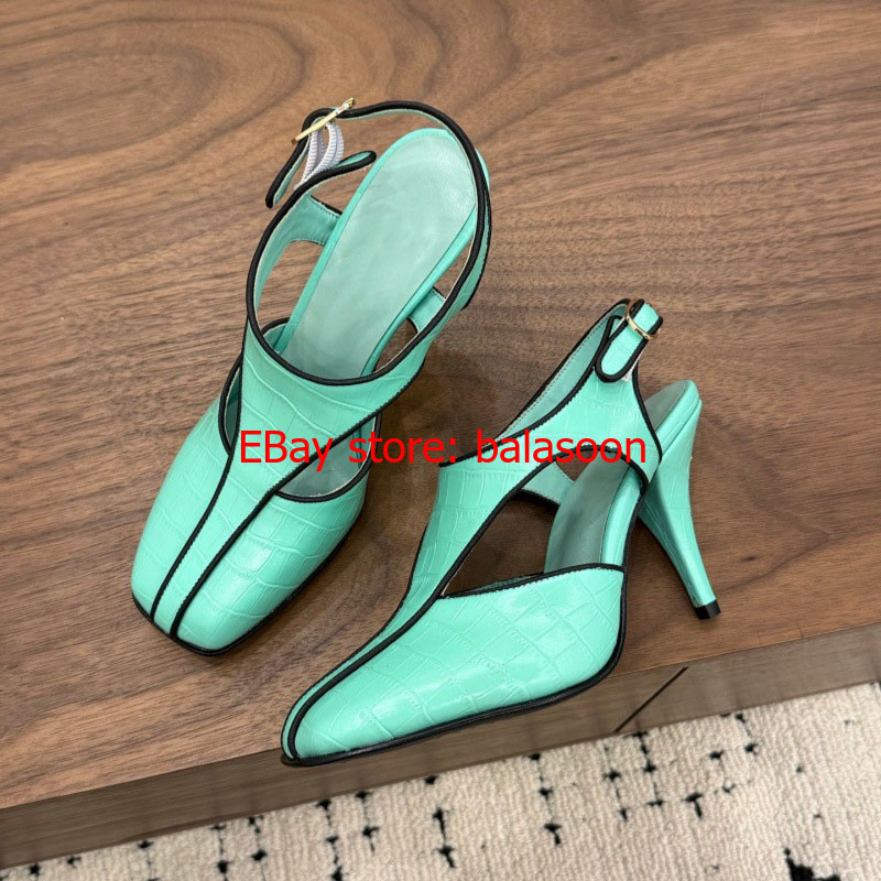 2026summer leather round head shallow mouth buckle stiletto heels Baotou sandals