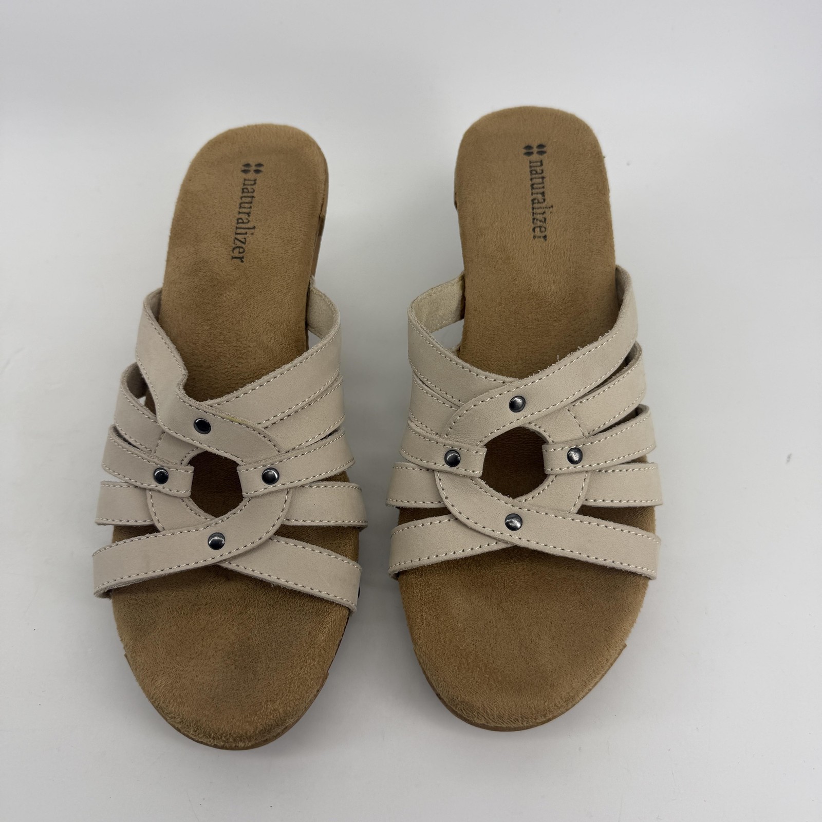 Naturalizer Captain-Rice Sandals Womens Size 9M Tan Nubuck Slide Wedge Comfort