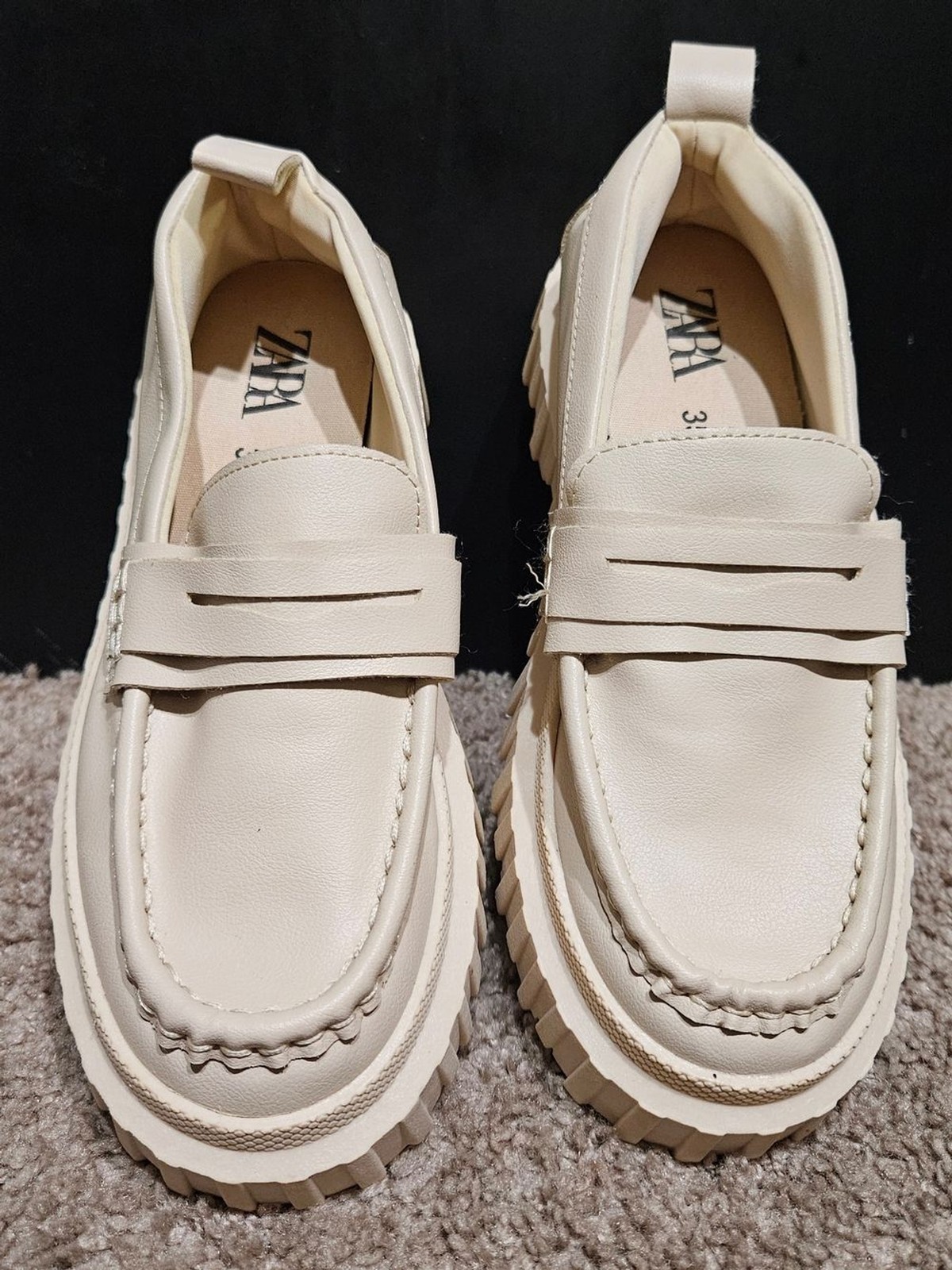 ZARA 90s Chunky Platform Loafers Beige | Preppy Street Style | US 5.