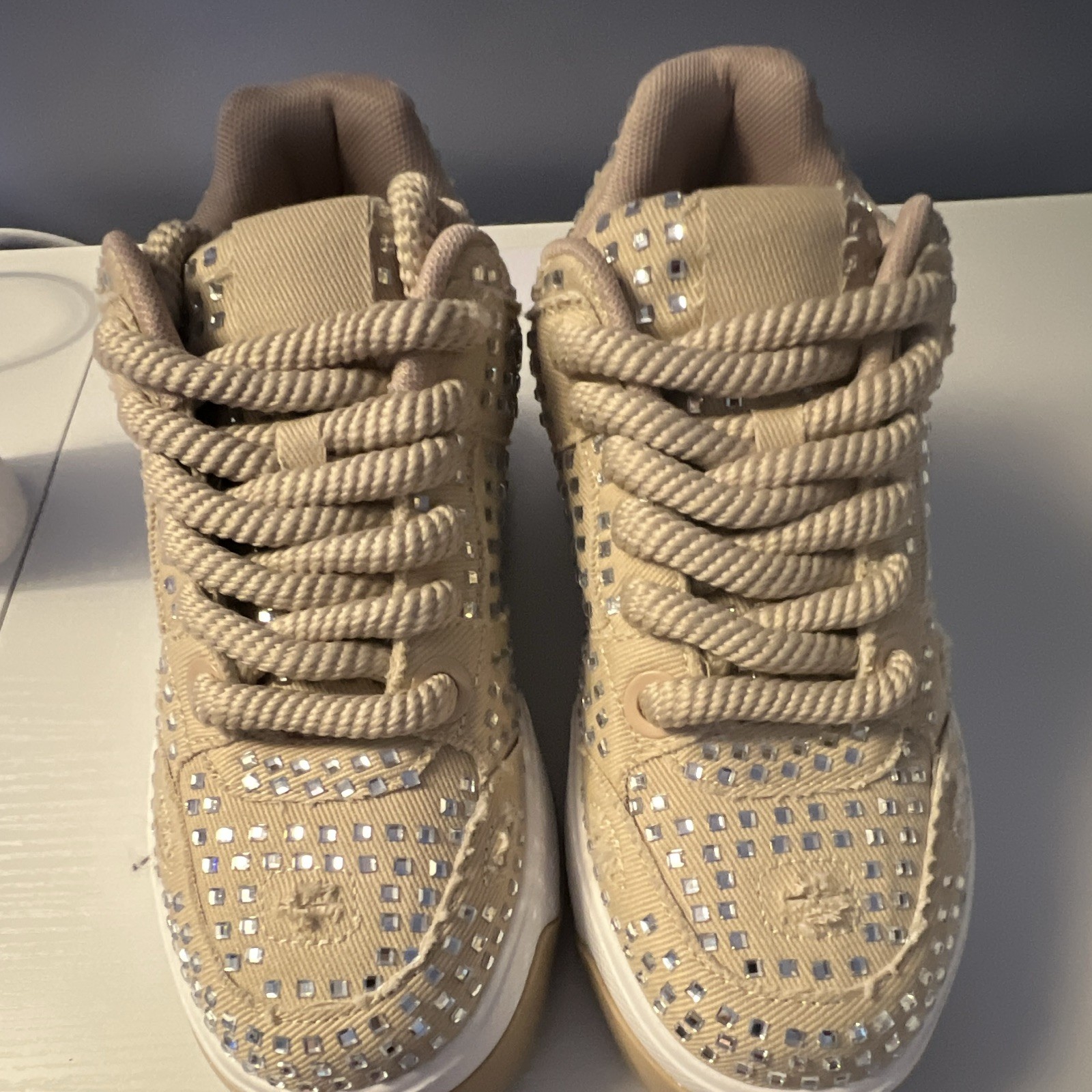 Olivia Miller – Beige, Ankle Studded Sneaker Size 8