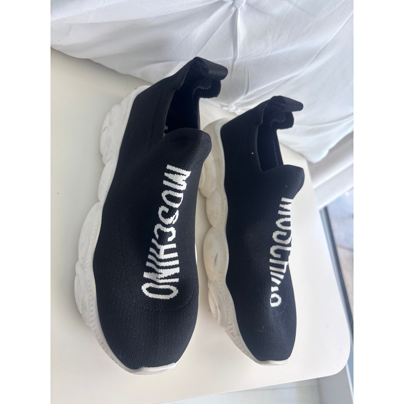 Moschino Couture Stretch Fabric Black Knit Slip On Sneakers Women’s Size 39