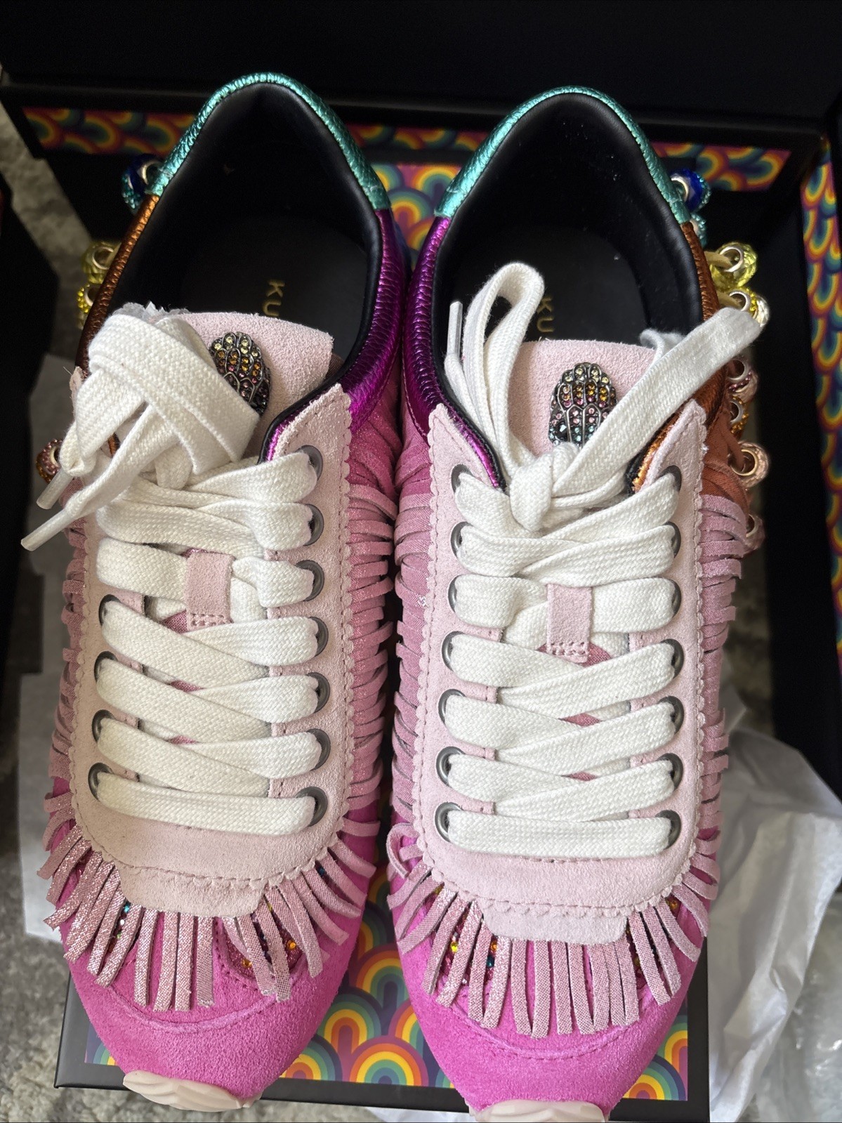 Kurt Geiger London Islington Suede Beaded Tassel Fringe Sneakers Fuschia-8.5/39