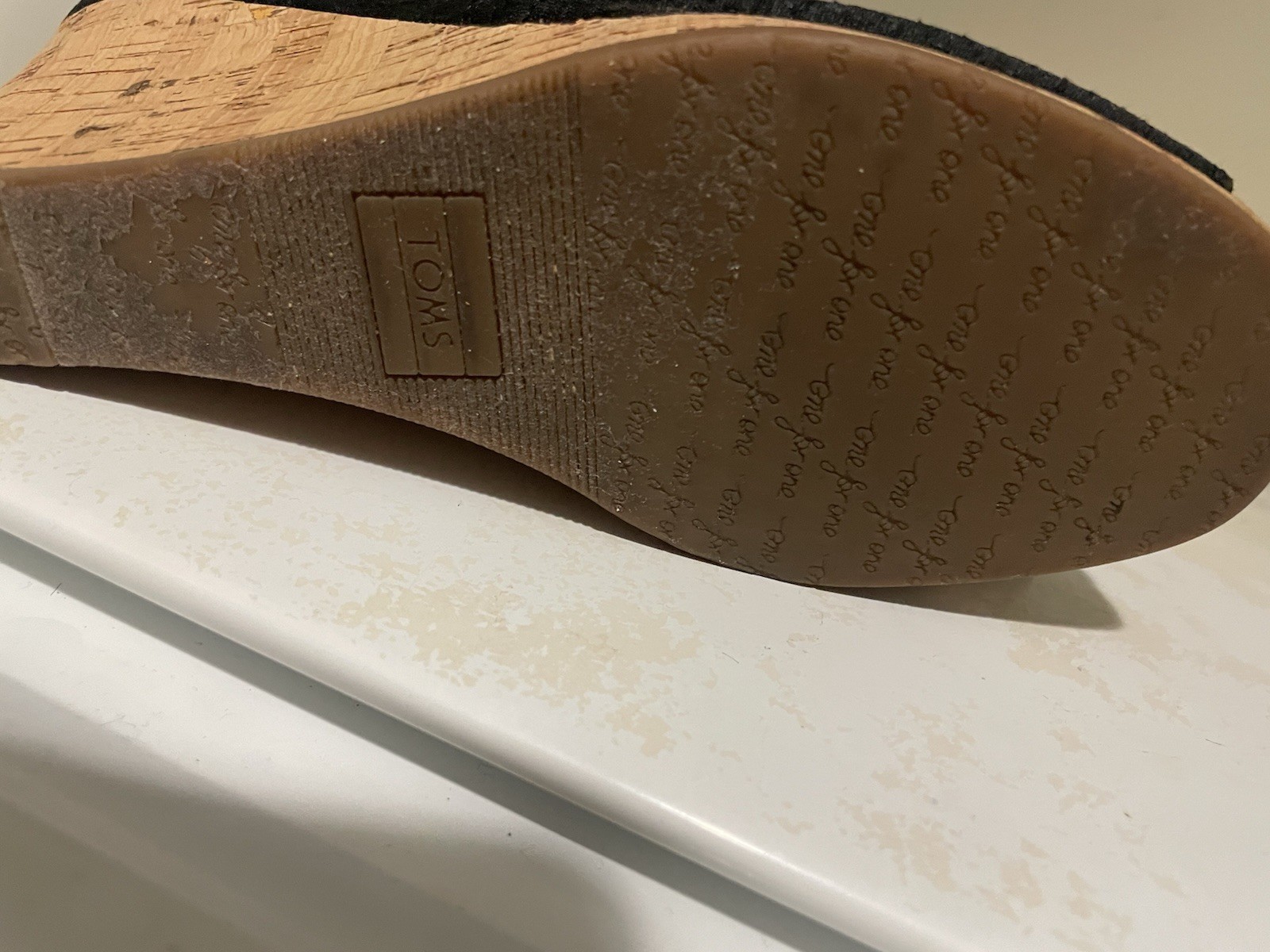 TOMS Women’s Black Peep Toe Cork Wedge Slip-On Heels US 8 EU 38.5