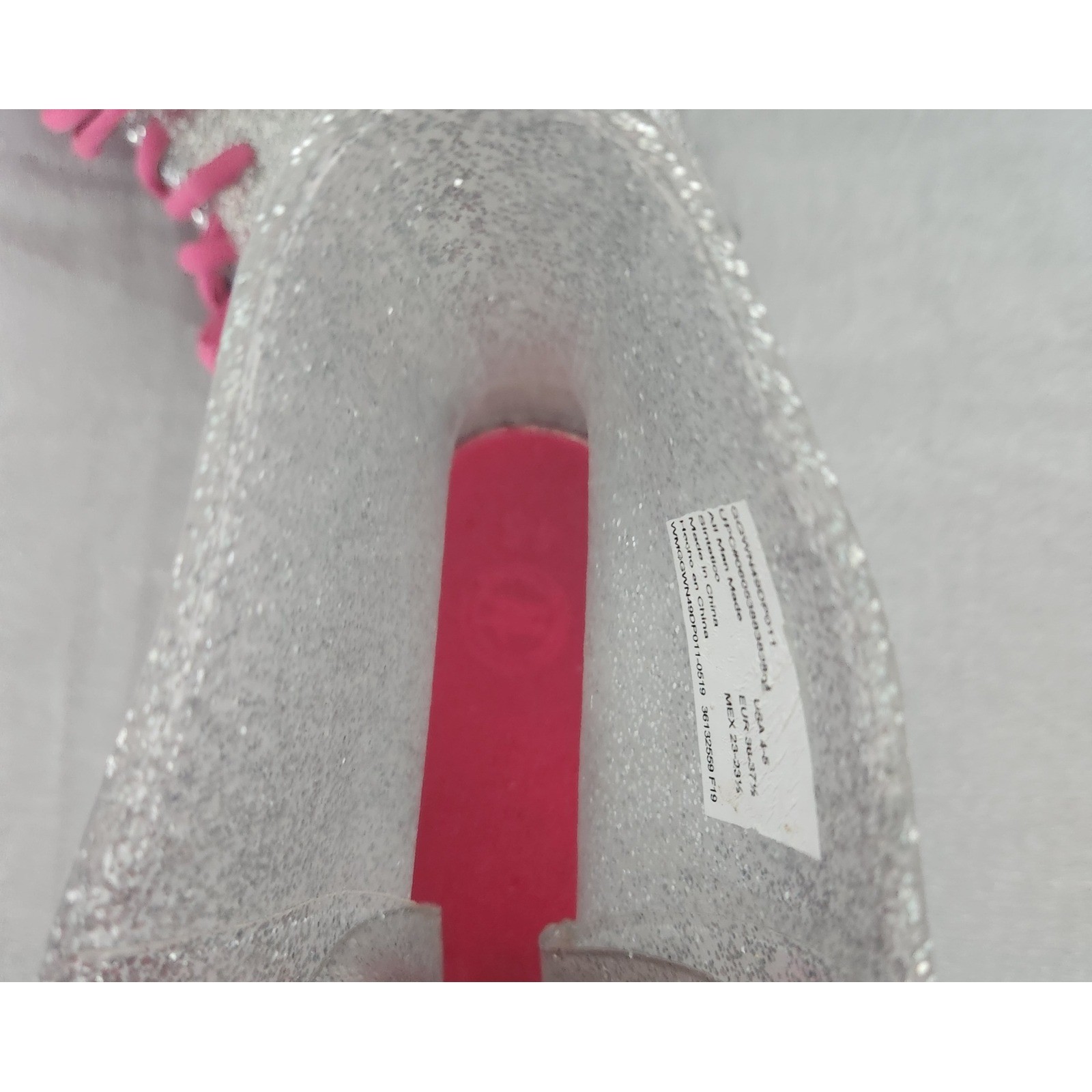 Silver Glitter Jelly Combat Rain Boots Pink Laces Lug Sole Size 5-6
