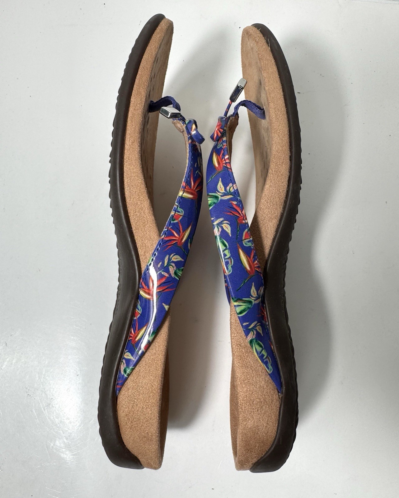 Vionic Bella II Sandals Flip Flops Tropical Floral Comfort Blue Bow Womens 8.5