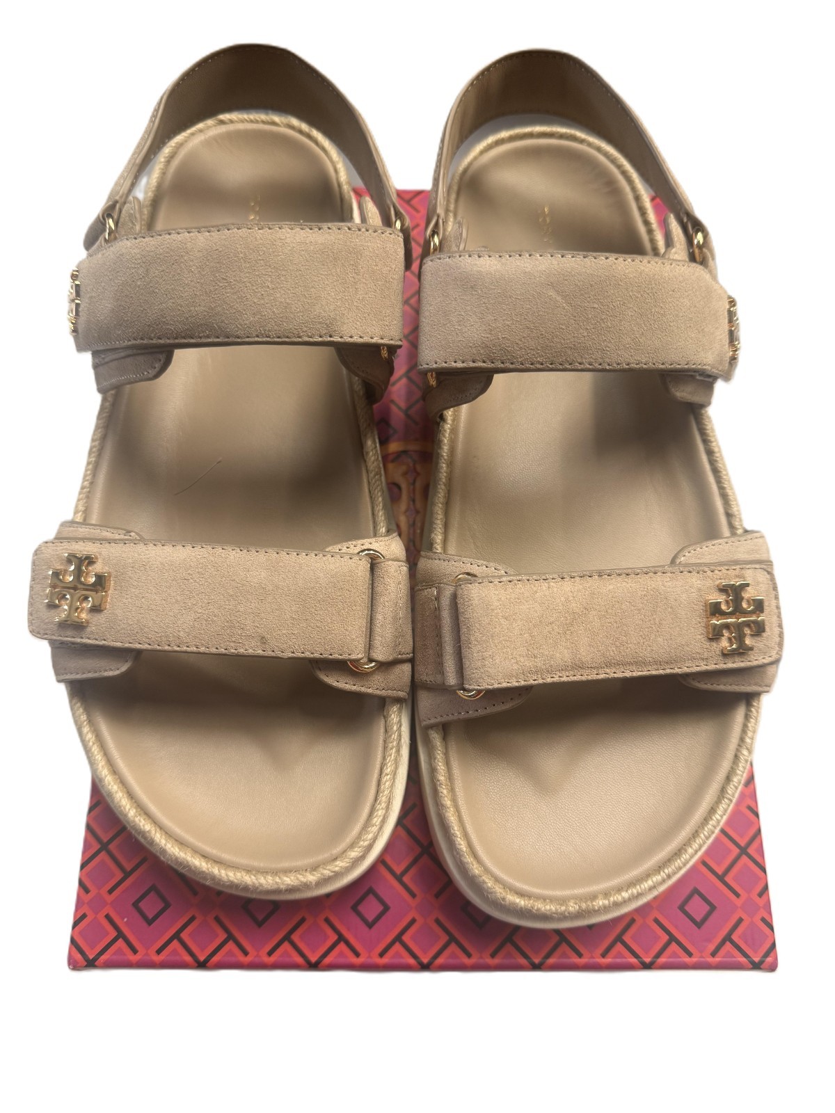 Tory Burch Women’s Kira Sandals, Brown with Gold Logo and White Sole, Sz 9.5