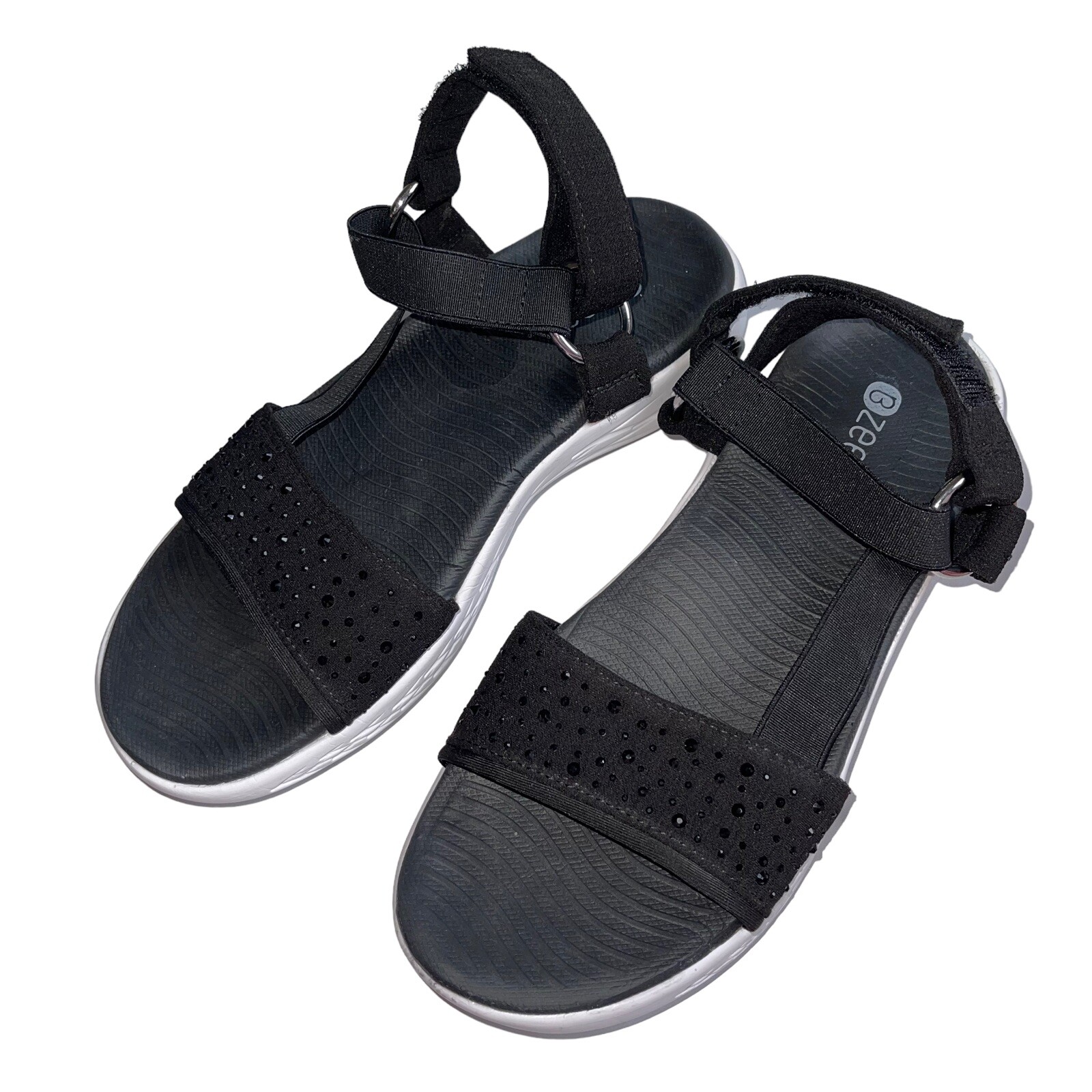 Bzees Women’s Size 7M Poppyseed Sandals Black Knit Rhinestone Comfort Shoes NWT