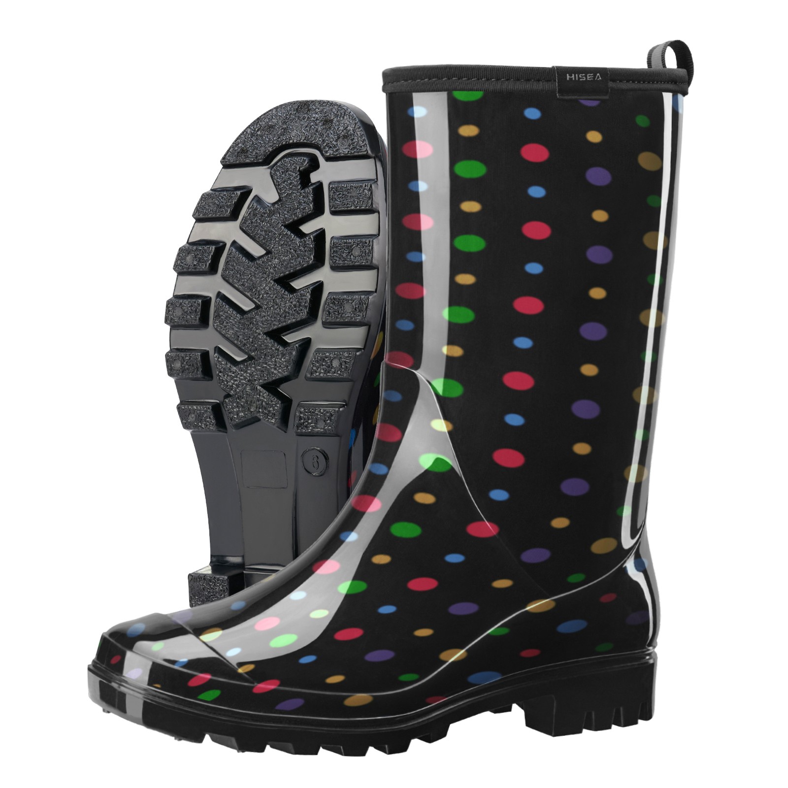 HISEA Women’s Printed Rain Boots Mid-Calf Waterproof Garden Boots Glossy Wellies