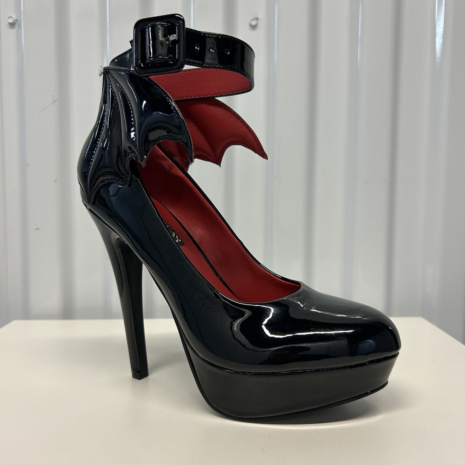 Killstar Cemetery Lane Black Bat Wing High Heels Faux Leather Women’s US Sz 5