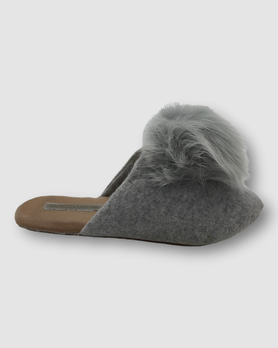 $165 Neiman Marcus Women’s Gray Cashmere Cable Slide Slipper Shoes Size US S
