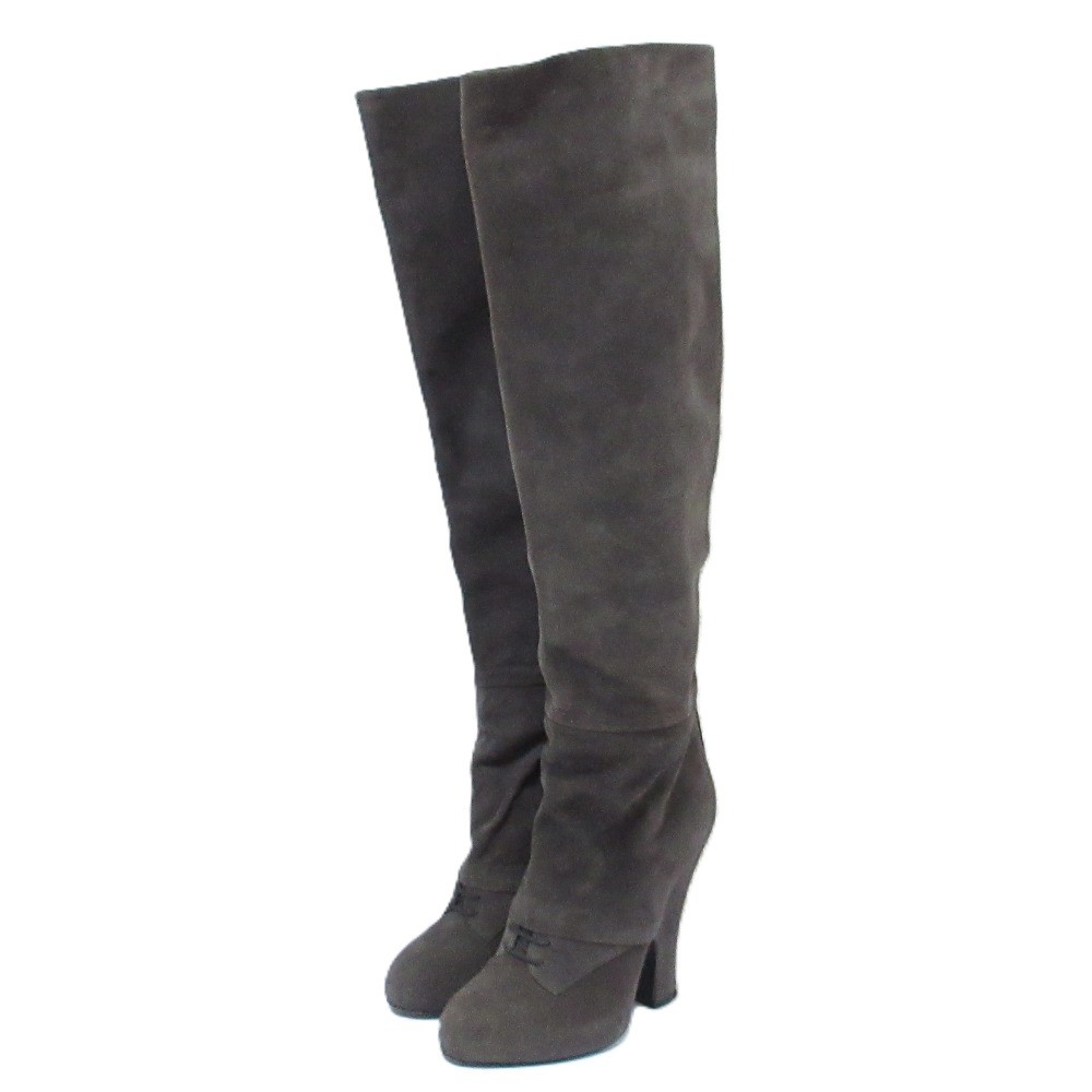DOLCE & GABBANA Suede Lace-Up Long Boots, Size 36 (9.1″»), Gray Women USED