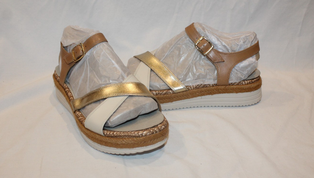 Vionic Mar Camel/Gold Leather Strappy Sandal Arch Support Women’s 11 WIDE