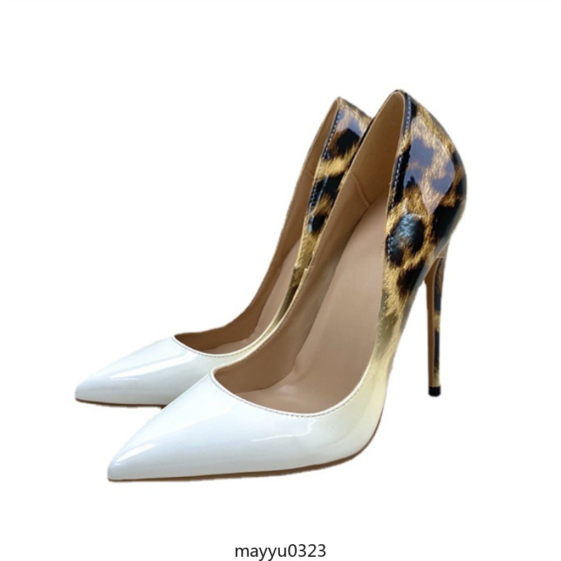 Women’s Fashion Pointed Toe High Heel Leopard White Gradient Print Pumps Shoes