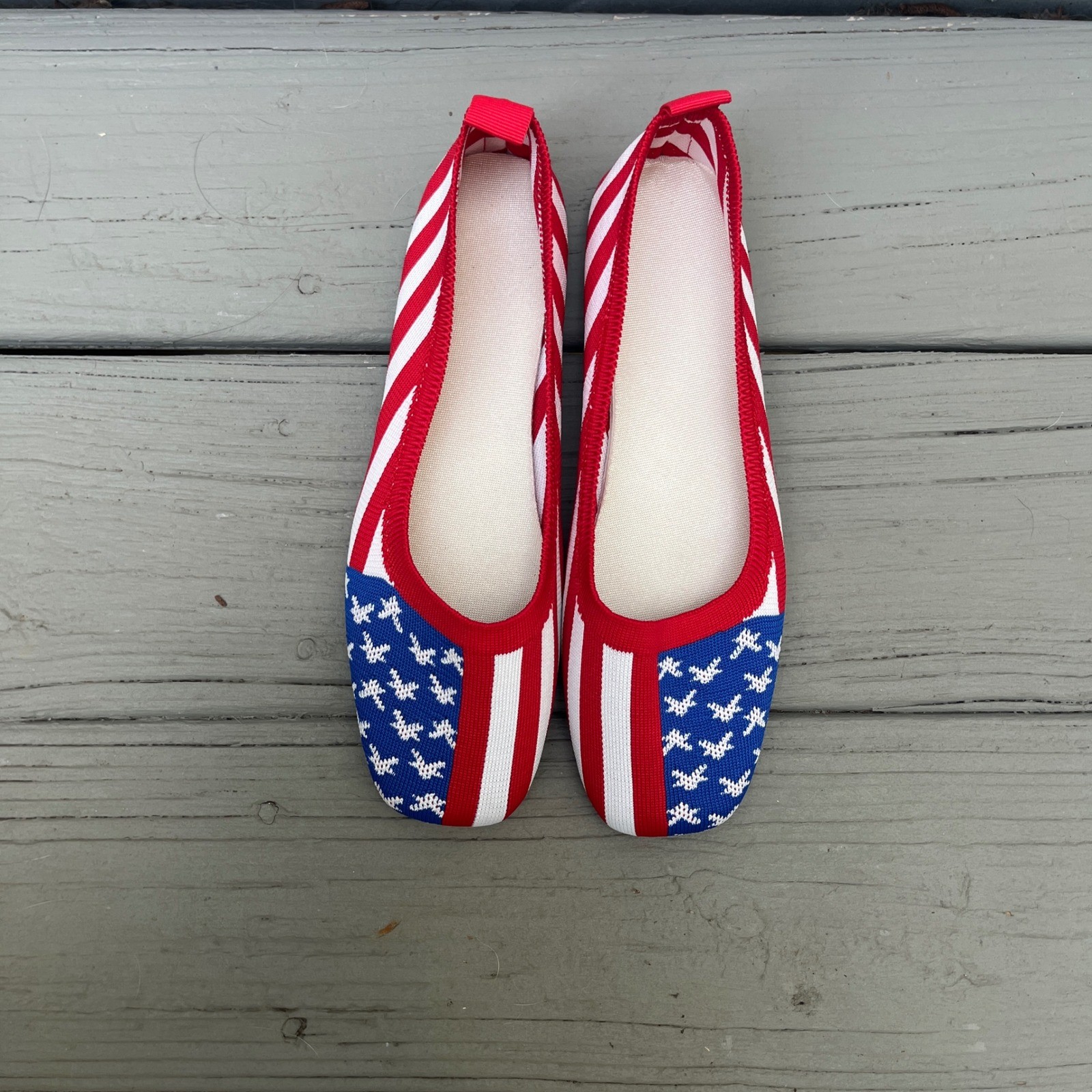Unbranded American Flag Knit Ballet Flats Womens 8.5 Red White Blue Patriotic