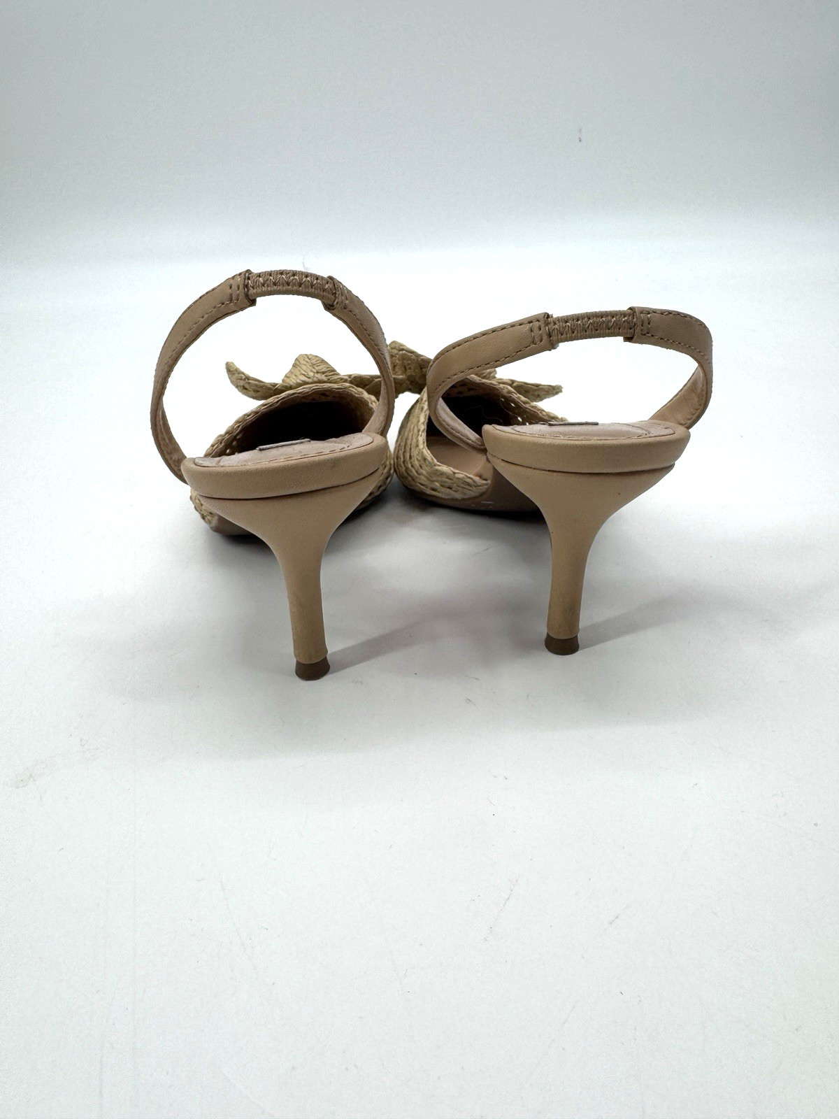 Charles David Allyson Raffia Bow Kitten Heel Sling Back Shoe 6.5 Coastal Resort