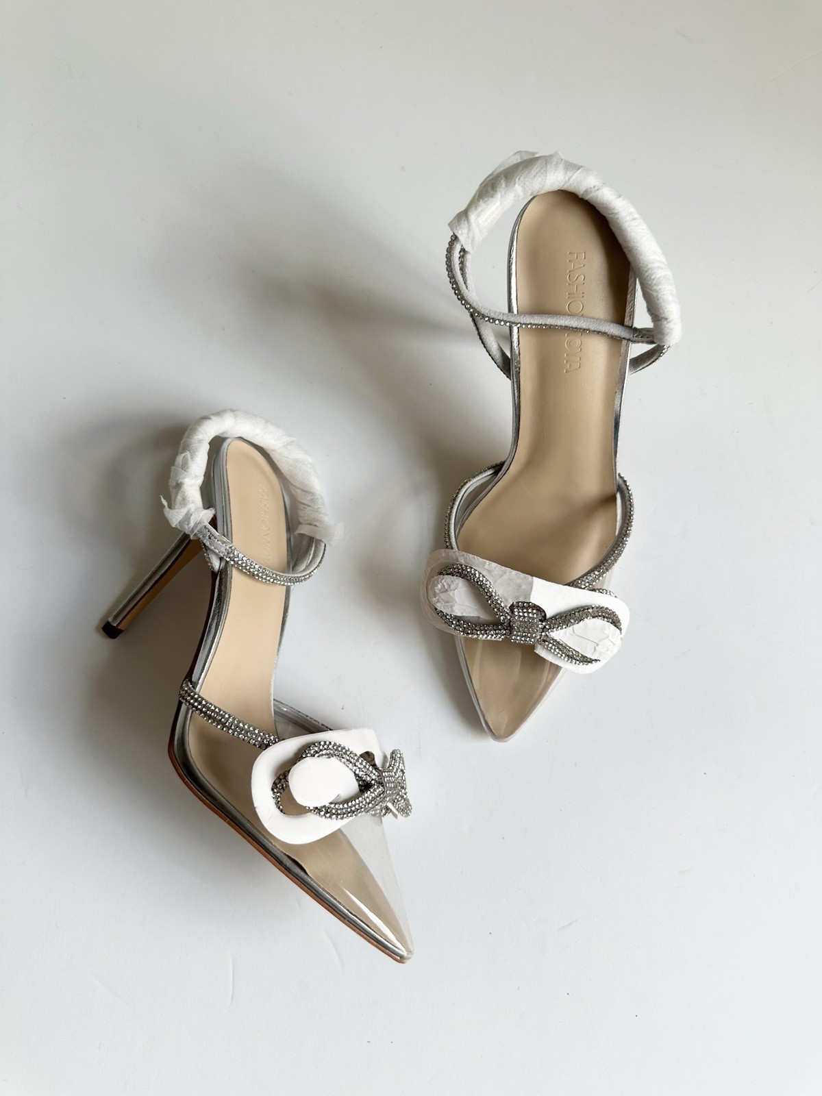 Fashion Nova 8 Covered in Diamonds Clear Elegant Silver Stiletto High Heels