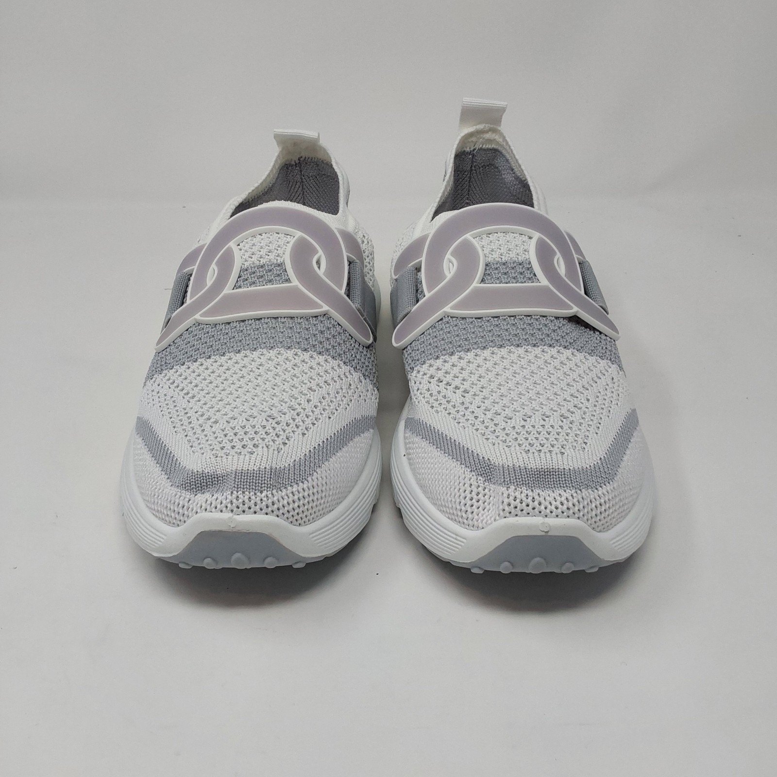 Womens White Gray Knit Slip On Sneakers Chain Accent Shoes EU 37 US 6.5