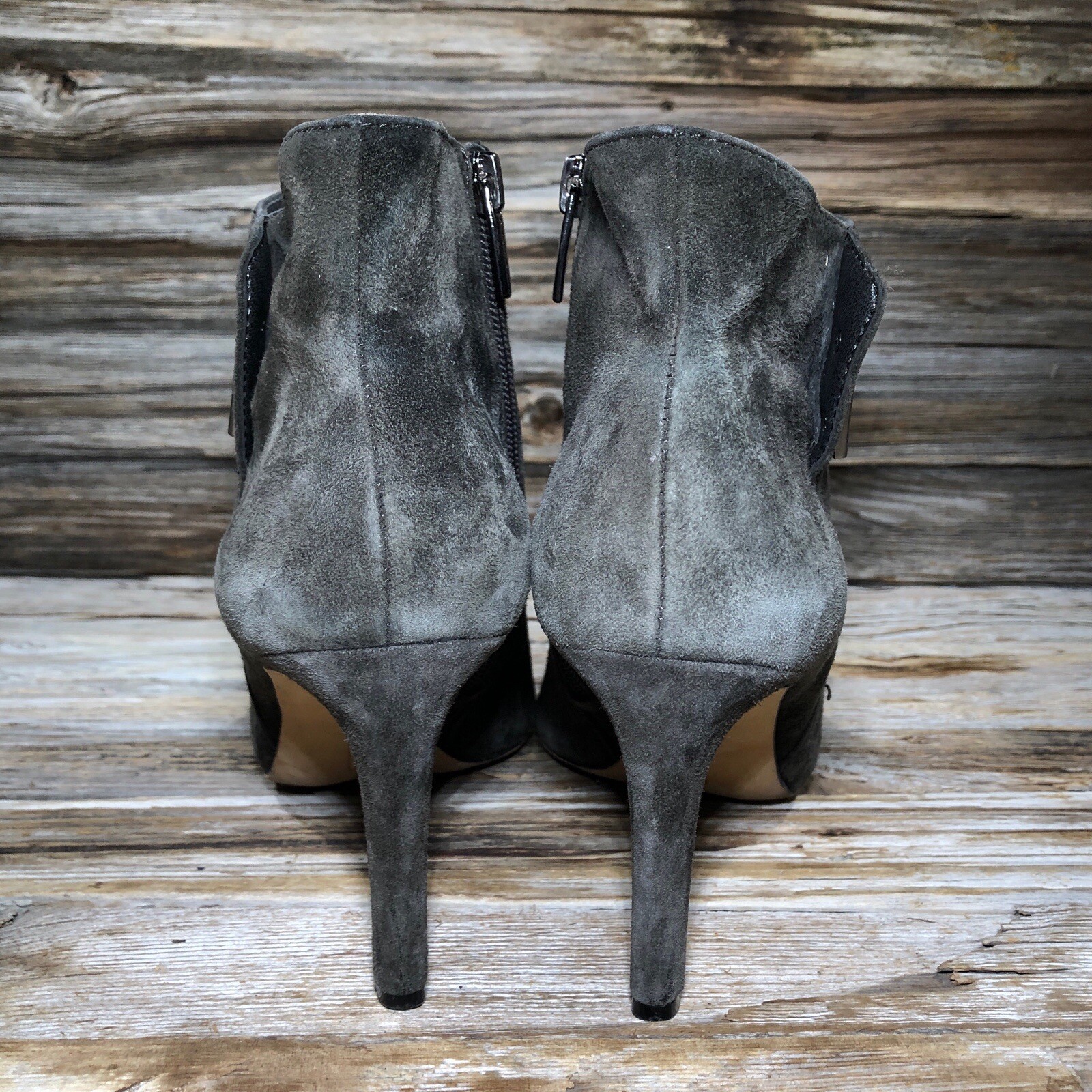 Vince Camuto Charlotte Gray Suede Zip Up Heels Women US 8.5, UK 6, EUR 39.5