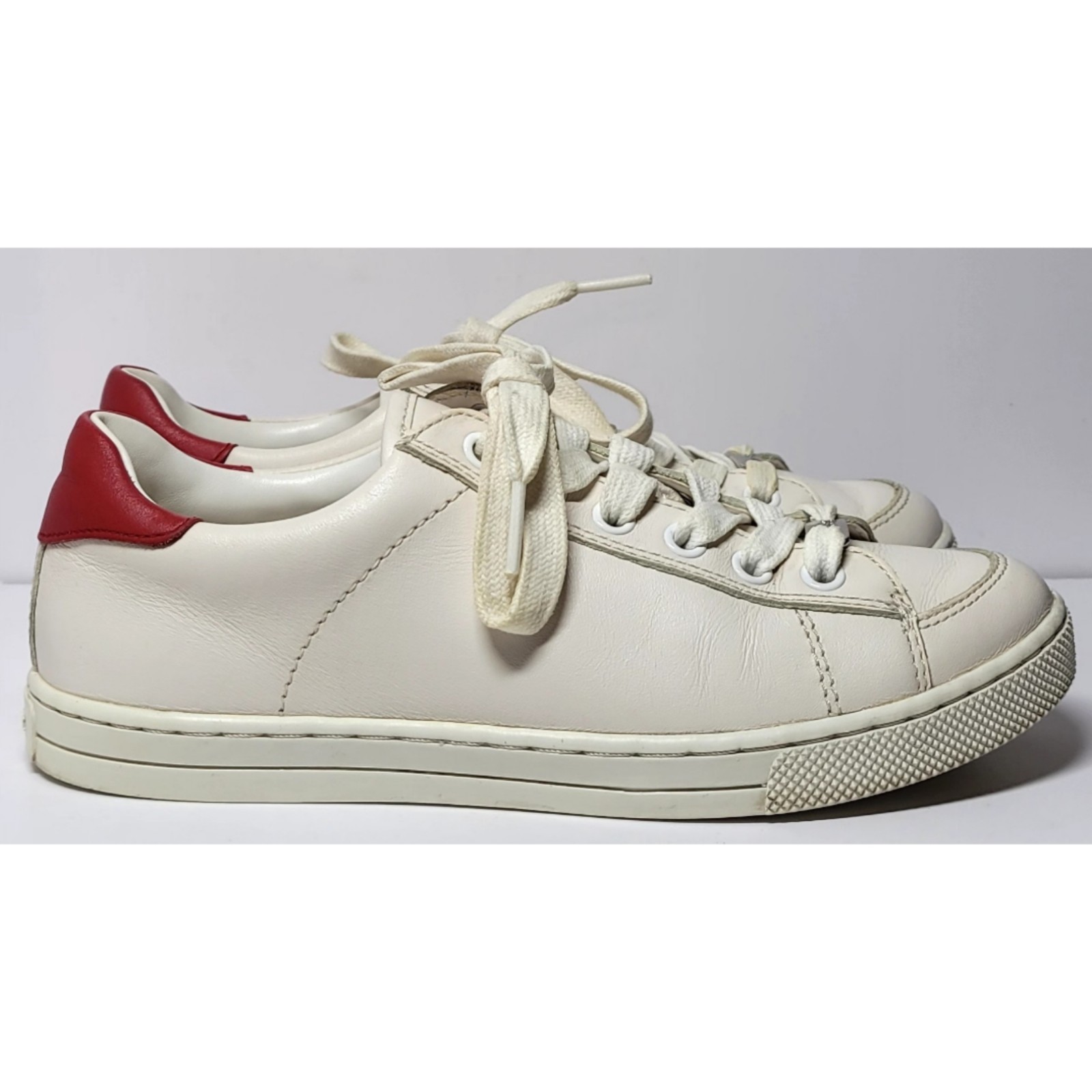 COACH Porter Leather Sneakers Shoes White Red Size 5.5 B Logo Classic Designer