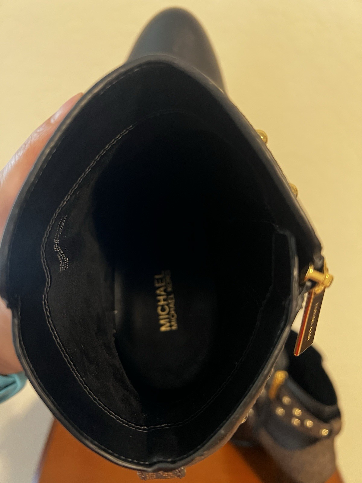 Michael Kors Women’s Ankle Bootie Black Brown Logo Studded Zip Leather US 10