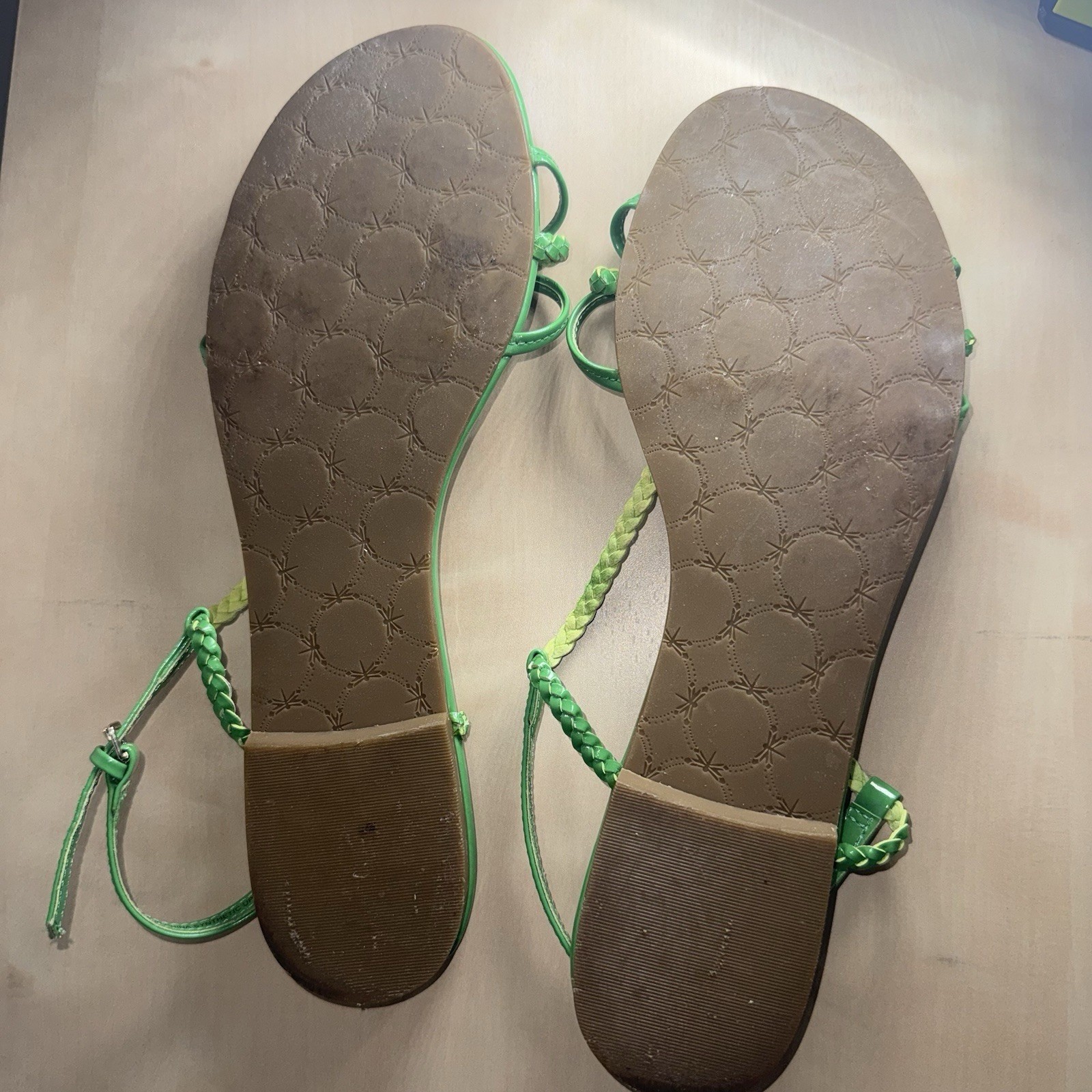 Talbots Sandals Kelly Green Patent Leather Braided Straps Women’s 8.5 Slingback