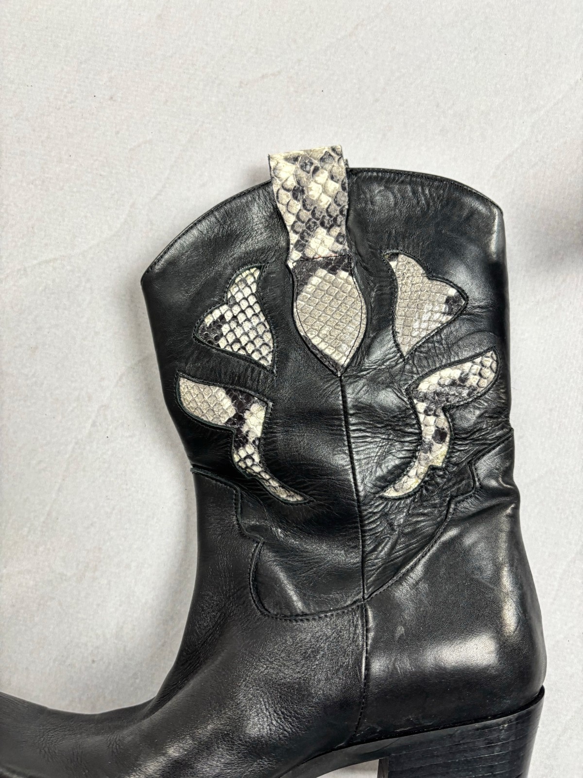 Vintage Italian Leather Cowboy Boots Python Inlay Western Biker Y2K EU 38 Rare
