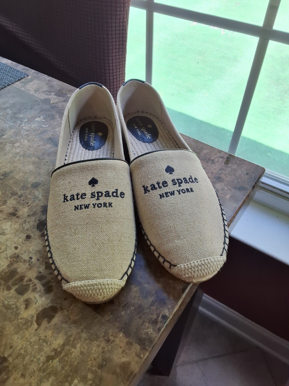Kate Spade New York Gummy Espadrille Flats Women’s Size 10B Natural Canvas NWOB