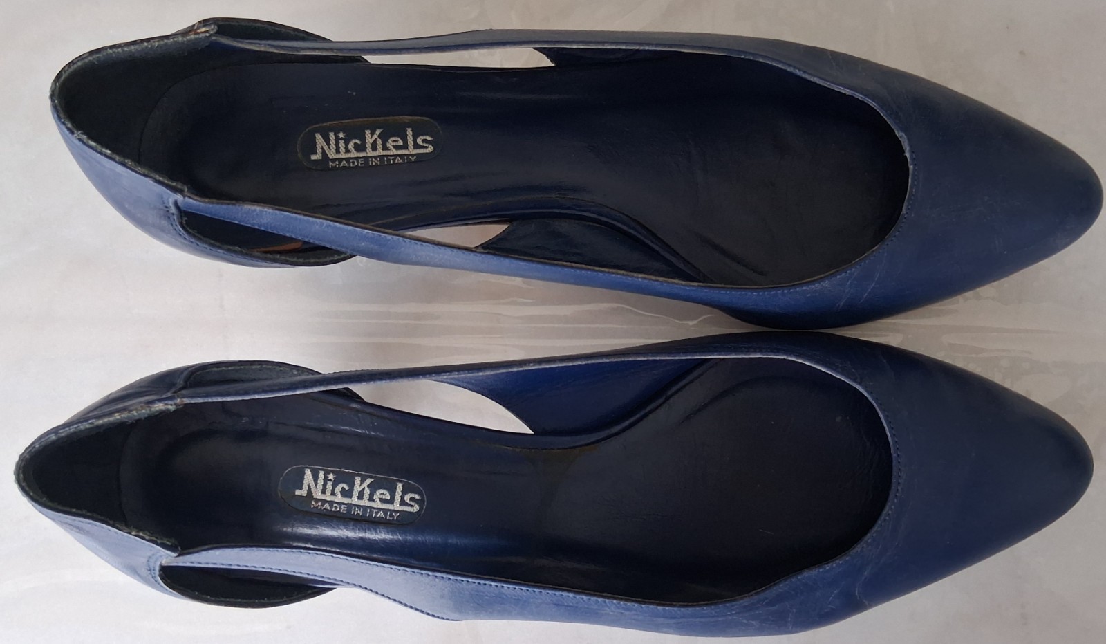 Nickels VTG Italian Leather Shoes 2.5 in. Heels Royal Blue Sz 10 B Cut Out Sides