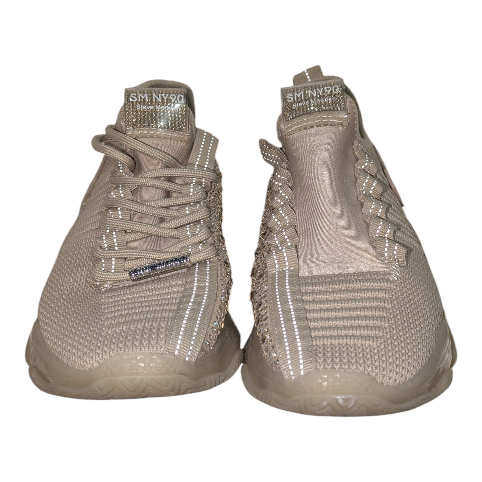 Steve Madden SM NY90 Rhinestone Knit Beige Gold Maxima Glitzy Women’s Size 8.5