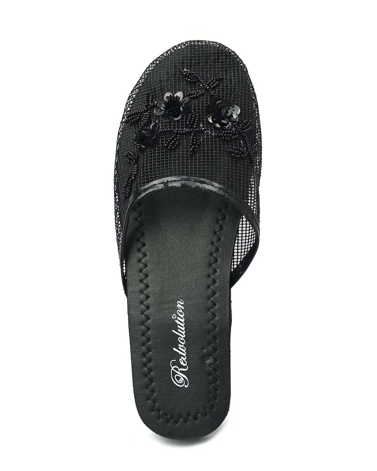 Women’s Floral Beaded Mesh Chinese Slippers – Stylish Breathable Sandals Black