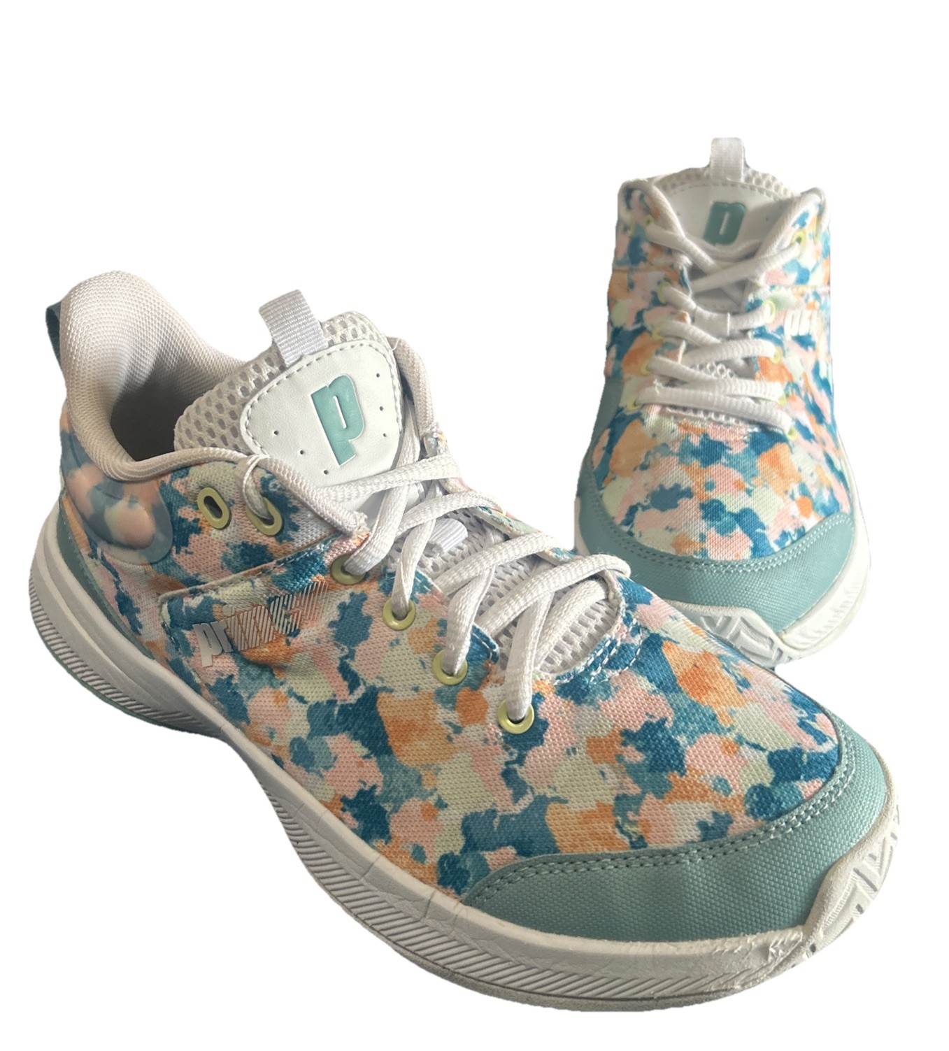 Prince Advantage Lite Womens Sz 8 Tennis White Blue Floral Pickleball Sneaker