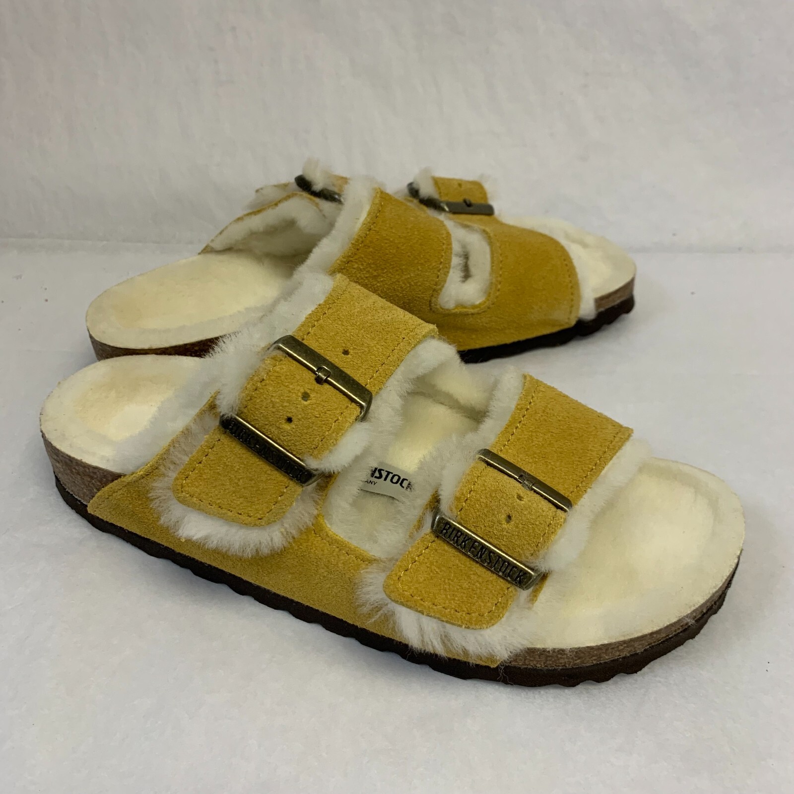 Birkenstock New with Box Arizona Shearling Ochre-Beige Suede Narrow Select Size