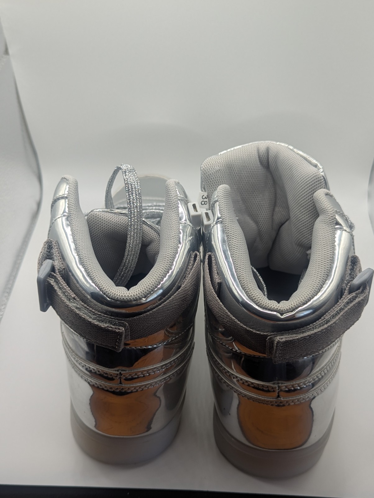 Silver Metallic LED Light Up High Top Sneakers Women’s 8 EU 38 Rechargeable Shoe