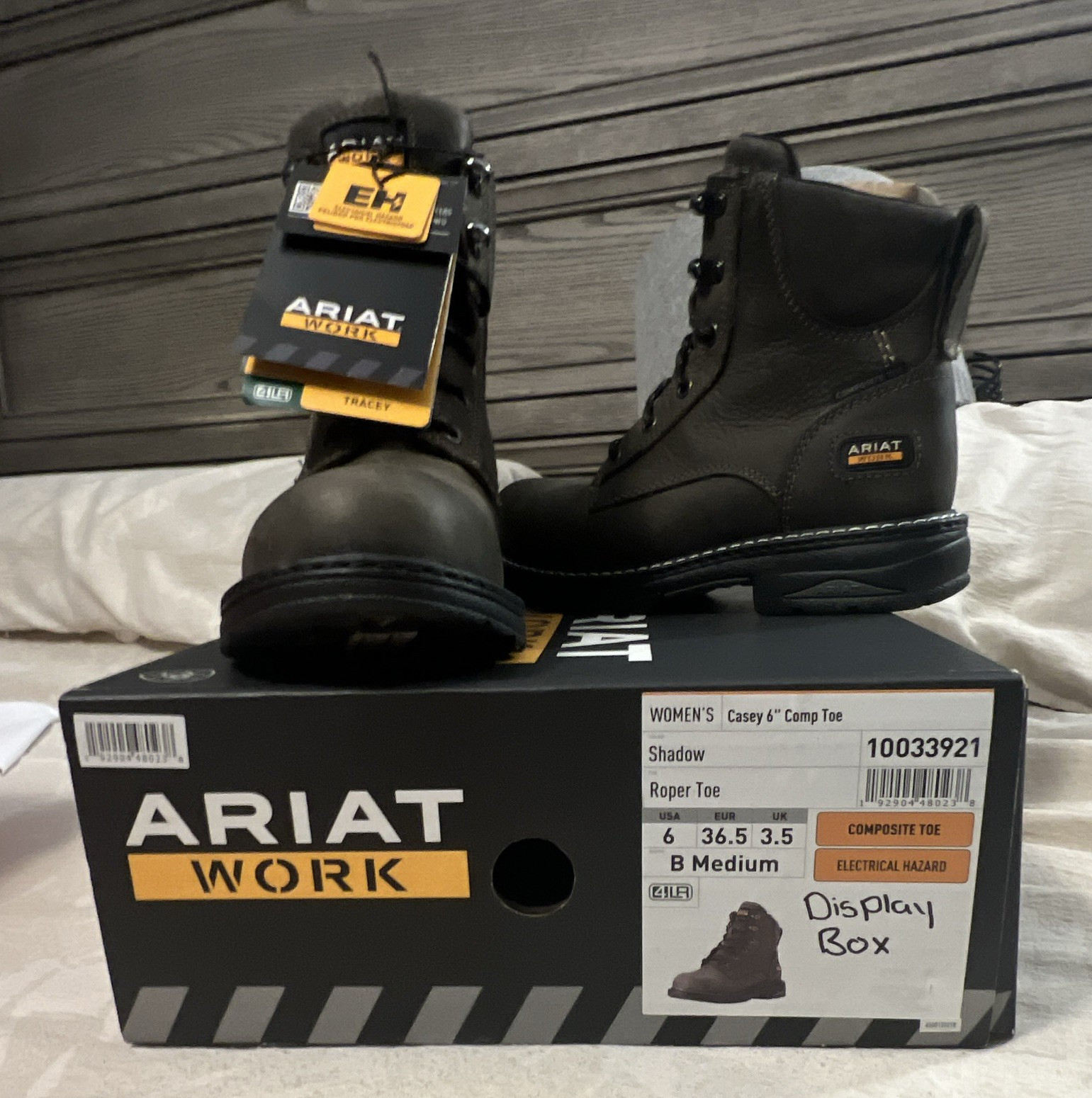 Ariat Work Casey Composite Toe EH Leather Lace-Up Ankle Boots Black US 6 B