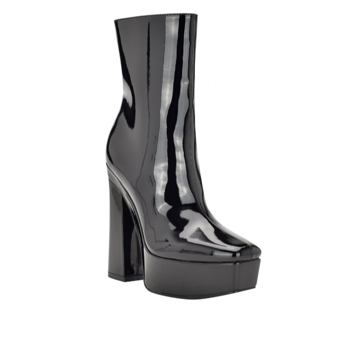 GUESS Womens Black 1-1/2″ Platform Logo Byra Square Toe Block Heel Booties