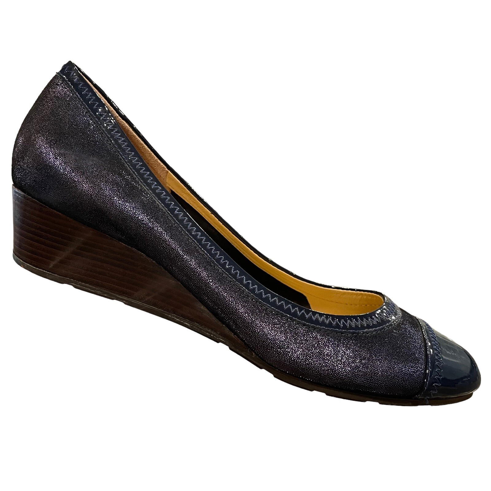 Cole Haan Metallic Blue Cap Toe Wedge High Heel Slip On Shoes Womens 8 B Air
