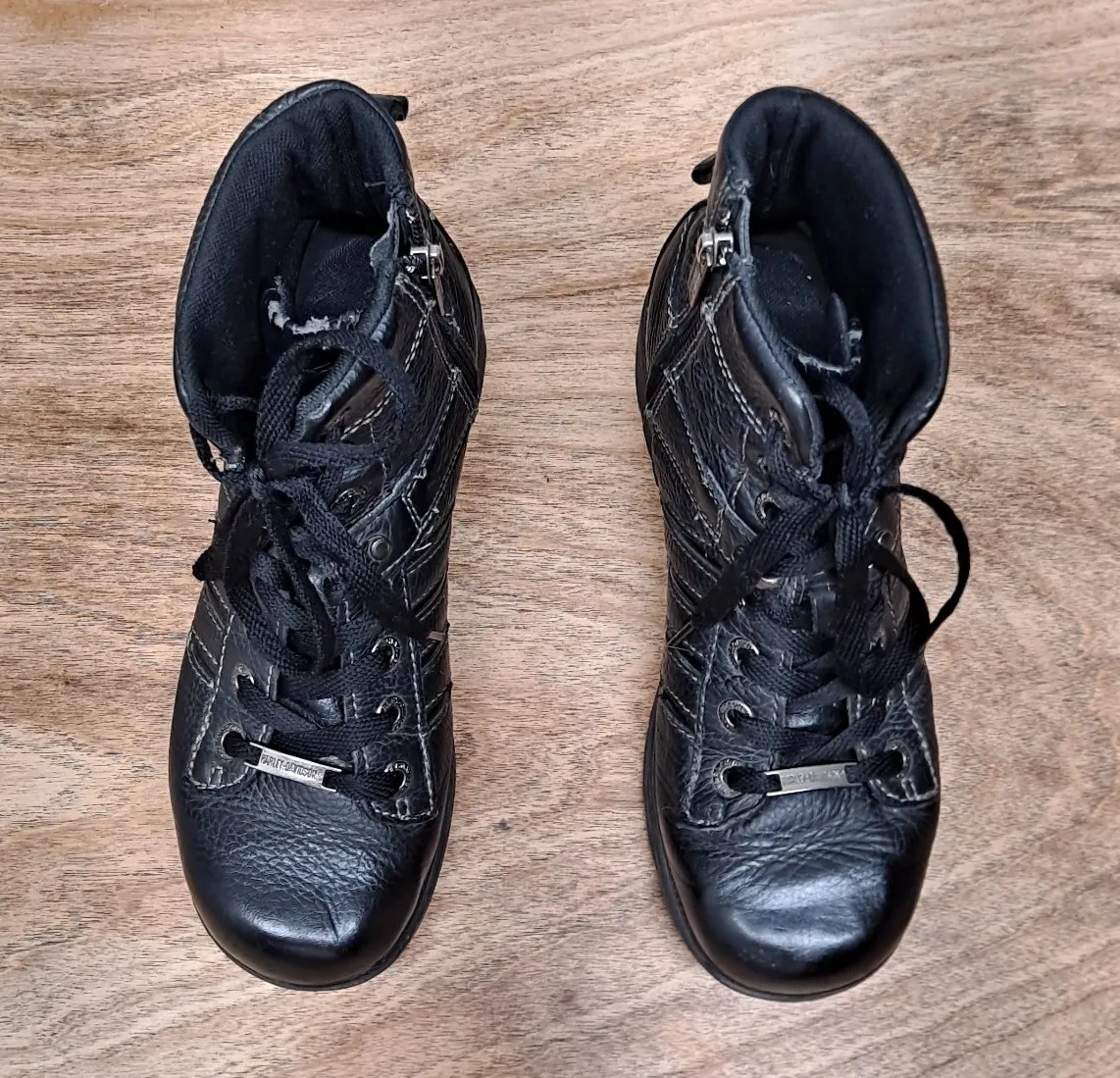 Harley Davidson Womens 8.5 Black Leather Lace-Up Side-Zip Motorcycle Boots 85292