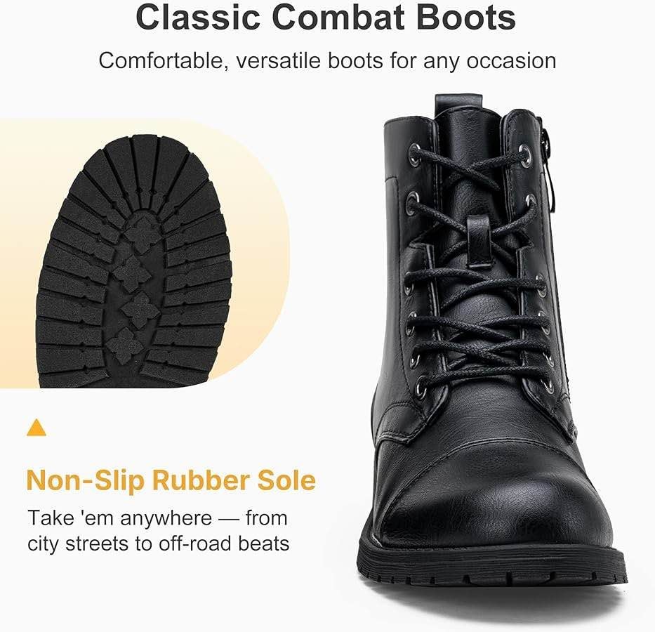 VEPOSE WOMENS ANKLE BOOTS COMBAT LACE UP BOOTIES WITH INSIDE ZIPPER Size 7 Black