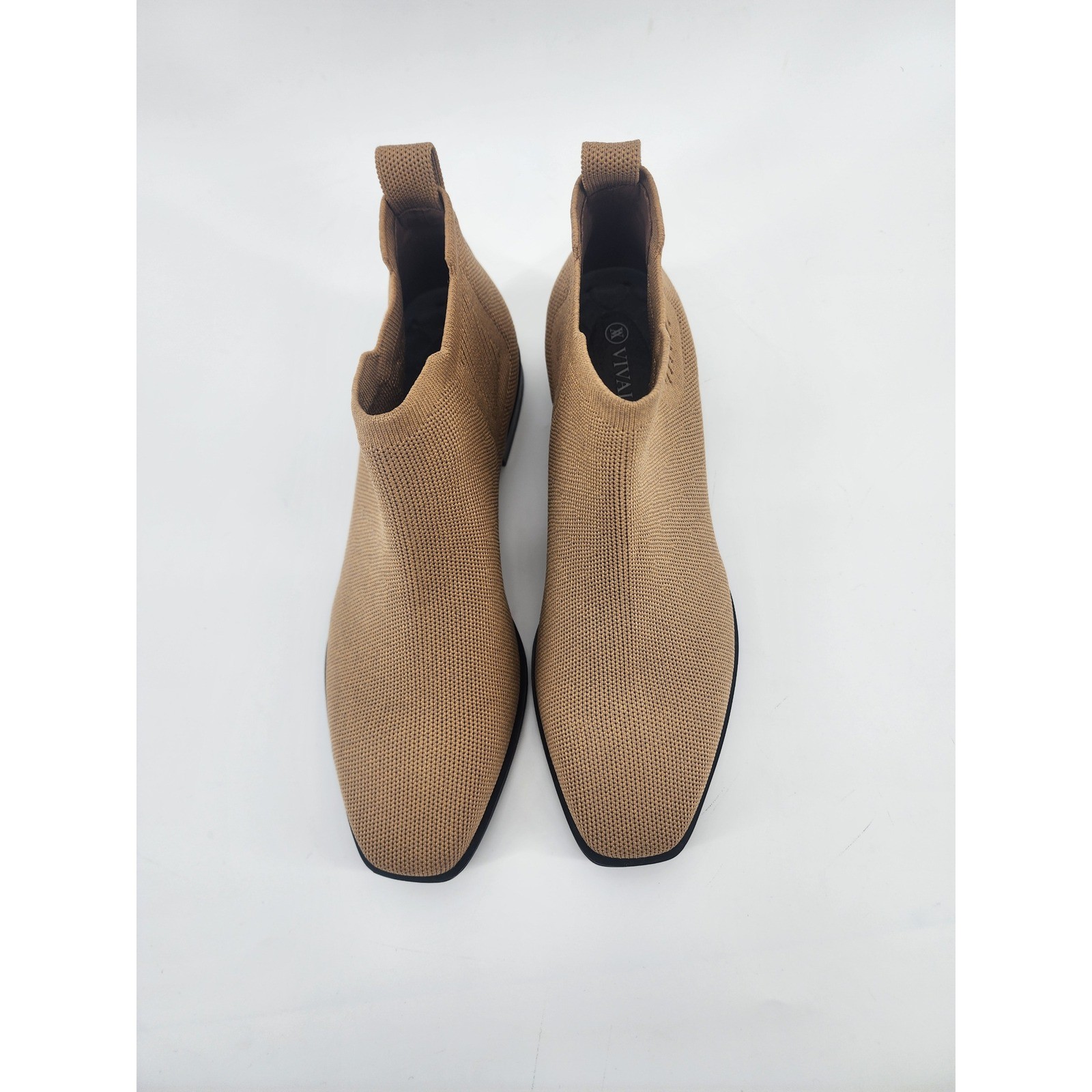 Vivaia Ryan Square Toe Knit Boots Camel Brown Womens Size 39 8-8.5