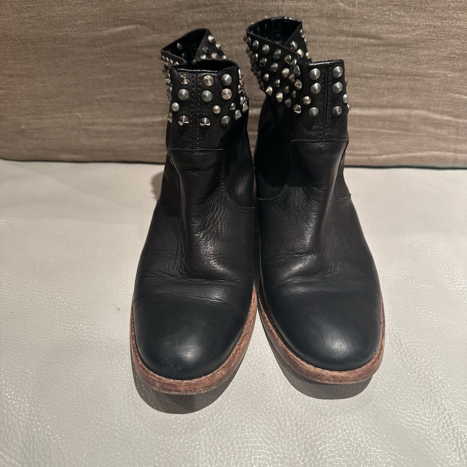 Zadig & Voltaire Low Marlow Black Leather Studded Ankle Boots Size 36 US 6.5