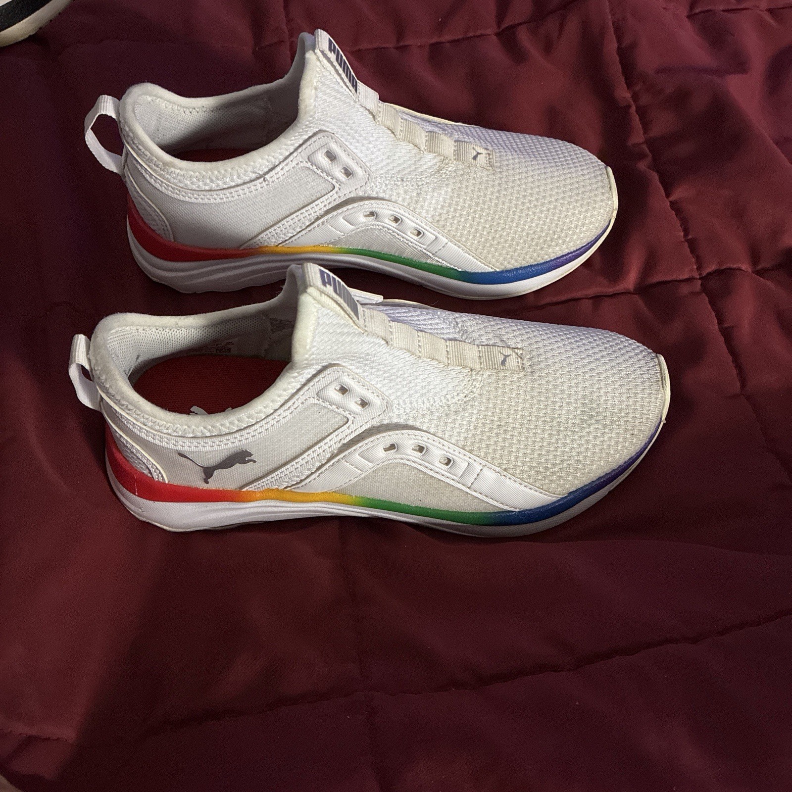 PUMA White Rainbow Lace Up Mesh Athletic Sneakers Rubber Outsole woman shoe