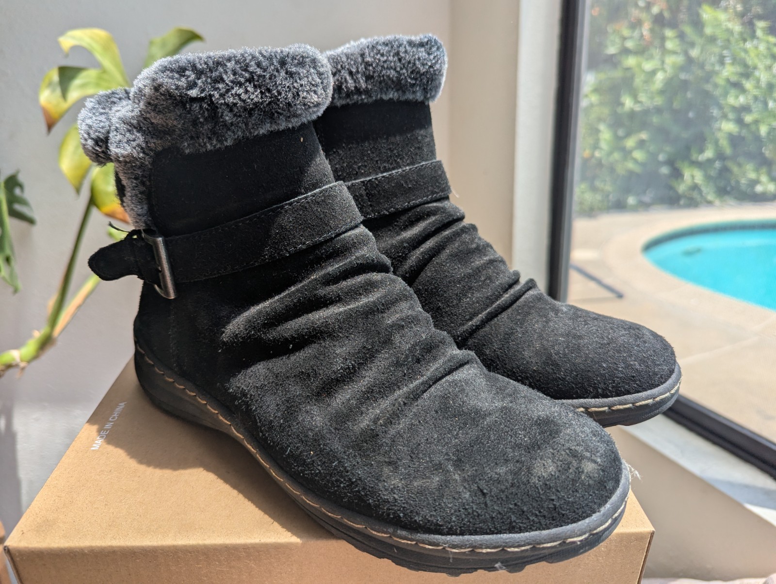 BareTraps Arlow Women’s Boot Leather Suede Textile Sheerling Black Size 8.5 M