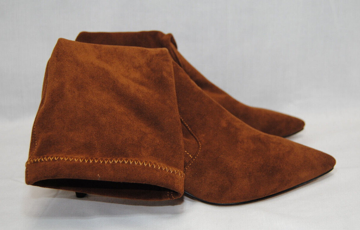 Divanne Womens Ankle Boots Pointed Toe Mid Calf Stretchy Suede Kitten Heel T2363