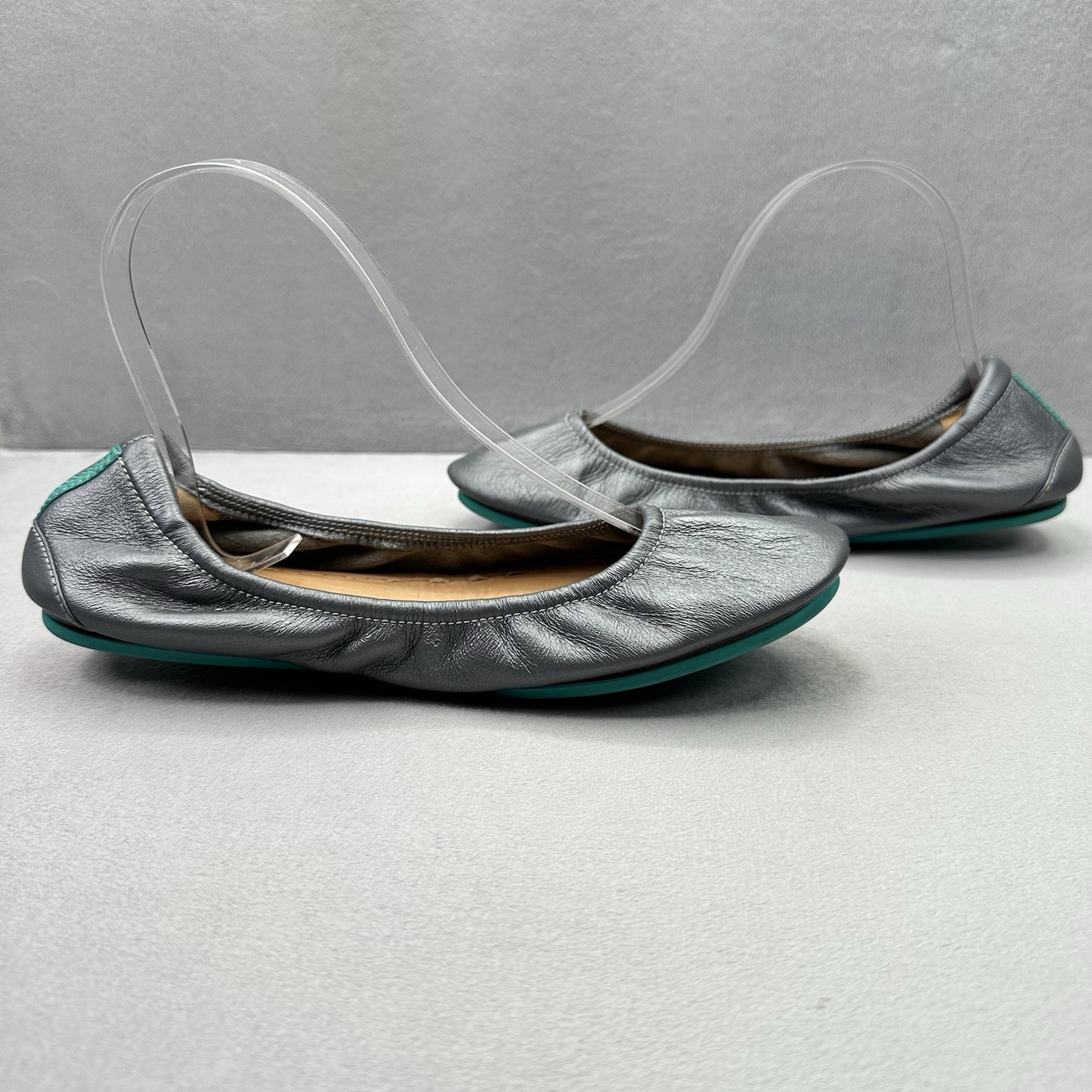 Tieks by Gavrieli Metallic Pewter Womens Size 8 Full Grain Leather Ballet Flats