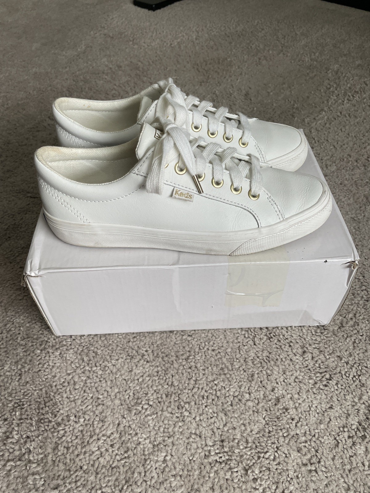Keds Women’s Jump Kick Leather White Gold Lace Up Sneakers Shoes Size 6.5