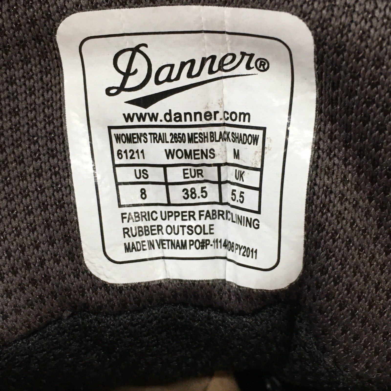 Danner Trail 2650 Hiking Shoes Womens 8 Black Shadow Mesh Vibram 460 Lace Up