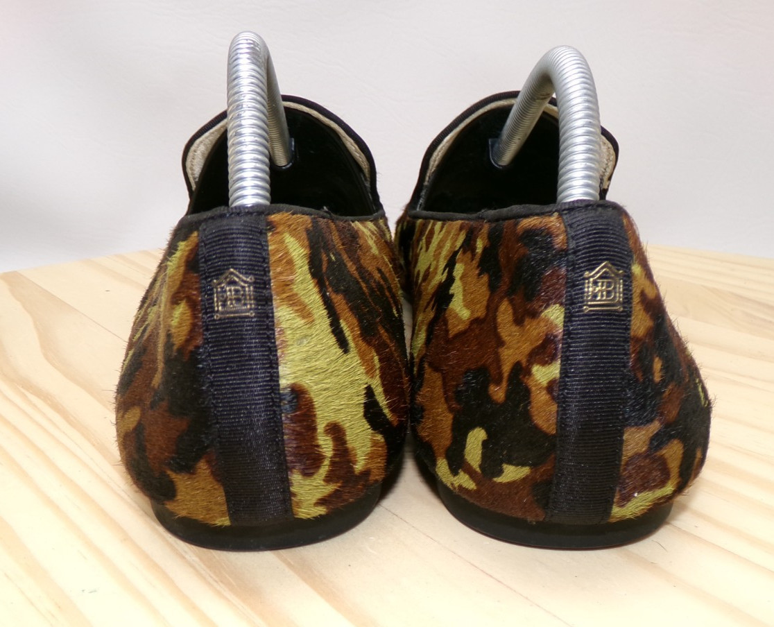 Birdies Camo Print Calf Hair Loafers Womens Green Black Brown Sz 11 Slip On Flat