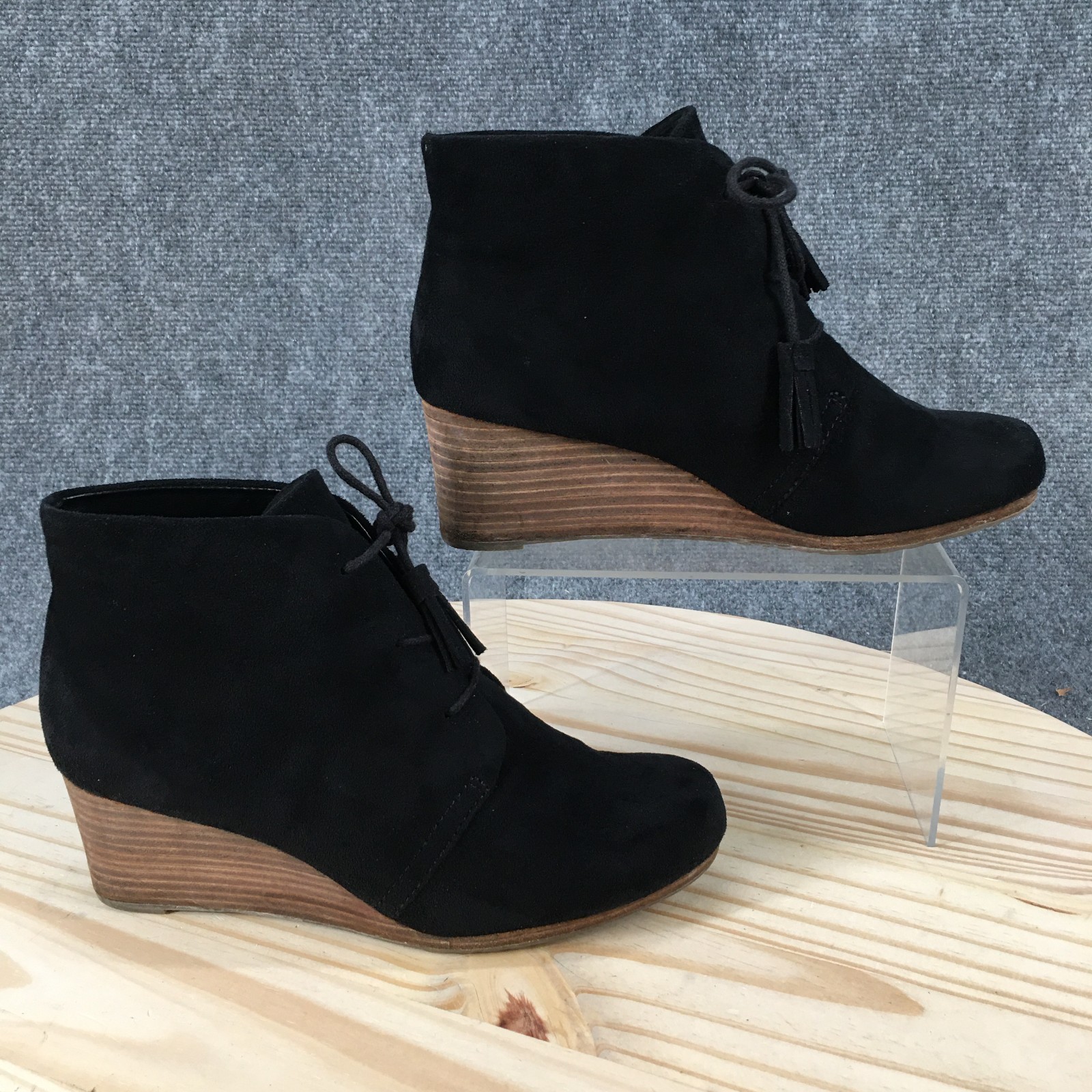 Dr Scholls Dakota Ankle Boots Womens 7 M Round Toe Casual Lace Up Wedge Black
