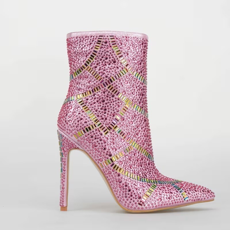8 TOP QUALITY Womens Sexy Rhinestone gems Studded Stiletto Boots diamond PINK